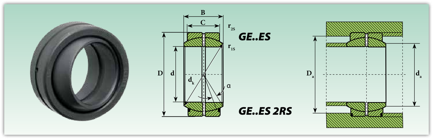 Конструкция и обозначения размеров (GE..E/ES, GE..ES 2RS)