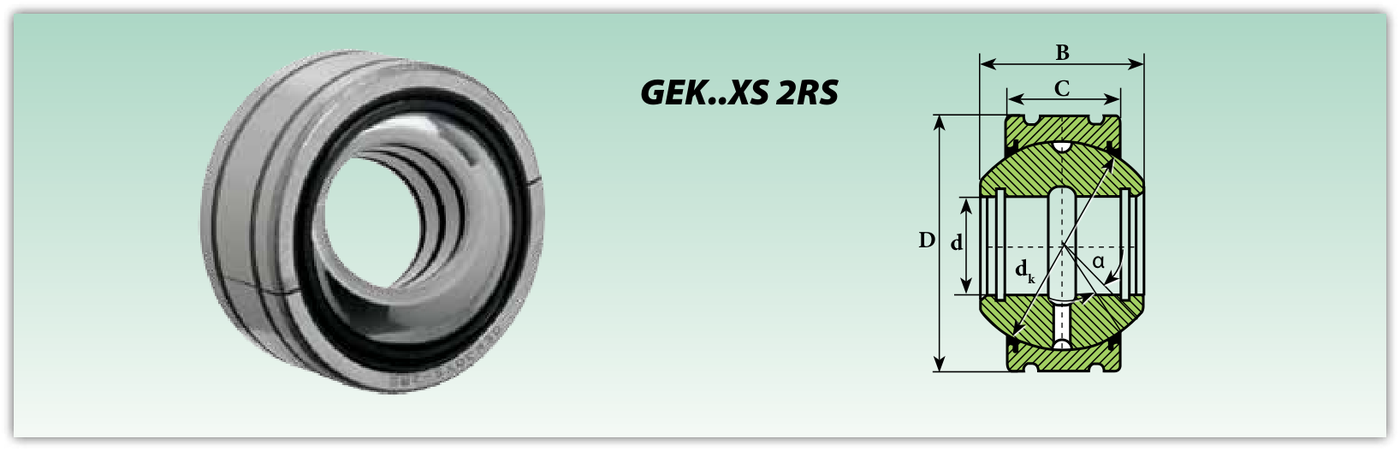 Конструкция и обозначения размеров (GEK..XS 2RS)