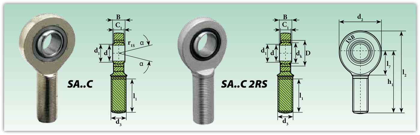 Конструкция и обозначения размеров (SA..C, SA..C 2RS)