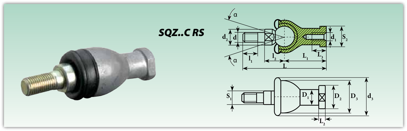 Конструкция и обозначения размеров (SQZ..C RS)